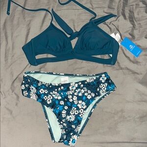 Cupshe Blue Floral Bikini Halter Neck Side Ties
